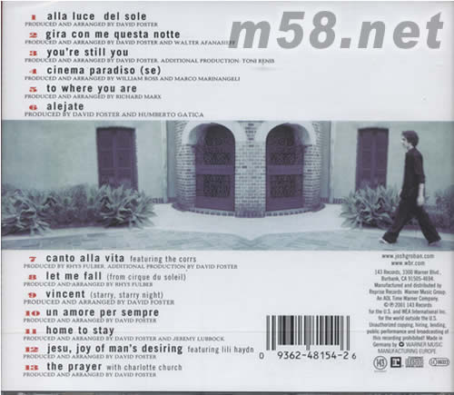 JOSH GROBAN同名專輯背面圖片