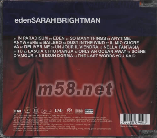 EDEN SARAH BRIGHTMAN(SACD)專輯背面圖片