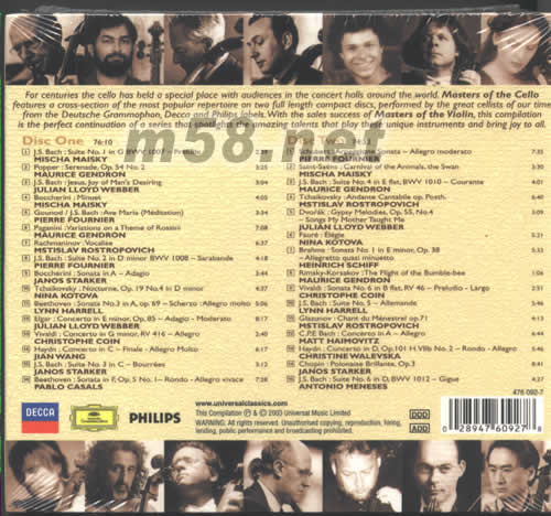 MASTERS OF THE CELLO (世界15位杰出大提琴家)專輯背面圖片