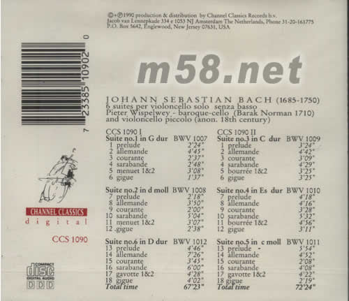 巴赫 6組大提琴獨奏曲專輯背面圖片