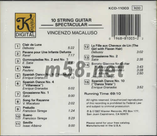 10弦吉它TEN STRING GUITAR SPECTACULAR專輯背面圖片