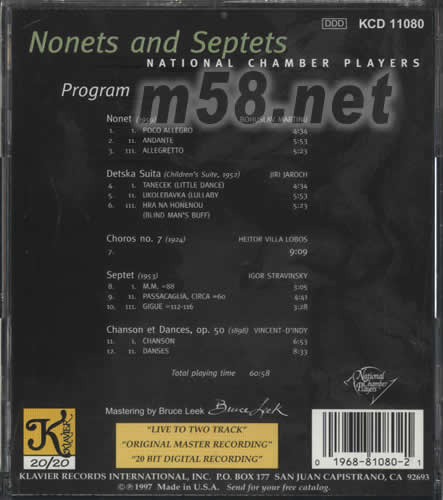 室內樂九重奏NONETS AND SEPTETS專輯背面圖片