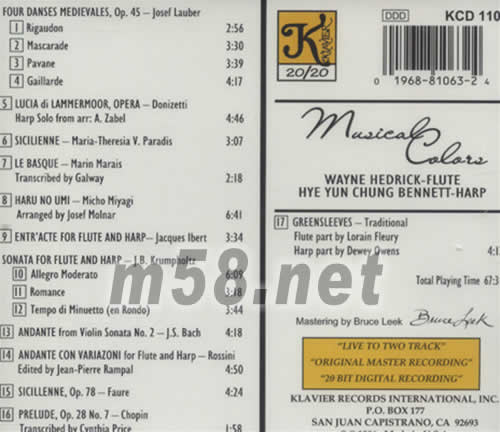 音樂(lè)的色彩MUSICAL COLORS(長(zhǎng)笛與豎琴奏鳴曲)專(zhuān)輯背面圖片