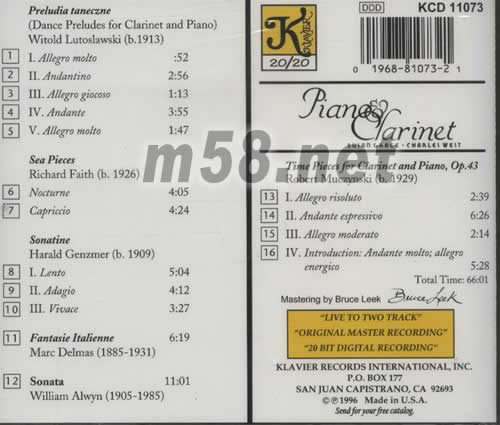 單簧管與鋼琴CLARINET &PIANO專輯背面圖片