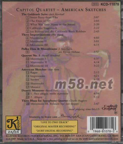 國會大廈四重奏CAPITOL QUARTET AMEICAN SKETCHES美國人素描專輯背面圖片