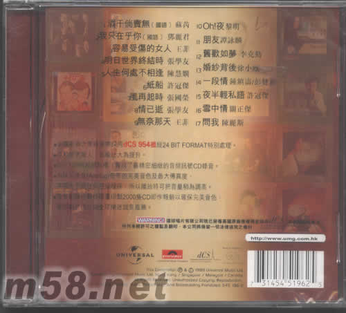 20世紀光輝特選17首II專輯背面圖片