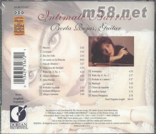 INTIMATE BARRIOS(拉丁吉它)專輯背面圖片