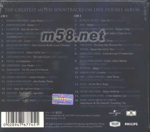 NO 1電影猛片HI-FI配樂精選THE NUMBER ONE GEGA MOVIE ALBUM專輯背面圖片