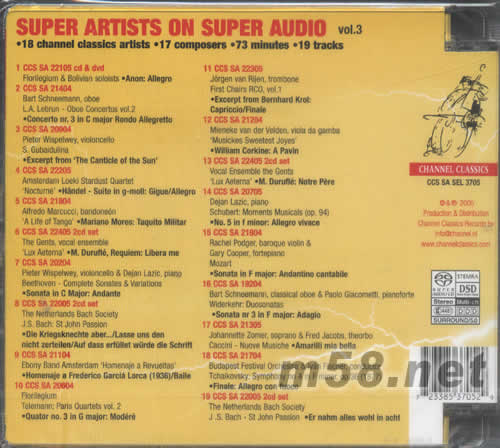 SUPER ARTISTS ON SUPER AUDIO VOL.3 最強精選SACD天碟第三輯專輯背面圖片