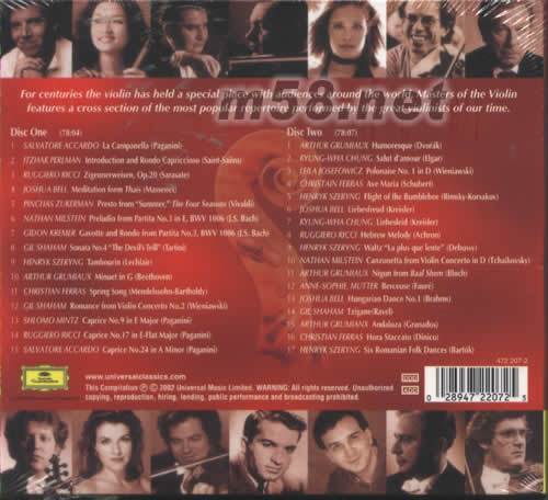 MASTERS OF THE VIOLIN小提琴大師精選 普通版專輯背面圖片