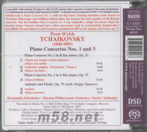 柴可夫斯基鋼琴演奏會SACD TCHAIKOVSKY PIANO CONERTOS NOS 1AND 3專輯背面圖片