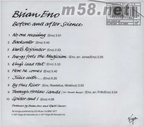 BEFORE AND AFTER SCIENCE專輯背面圖片