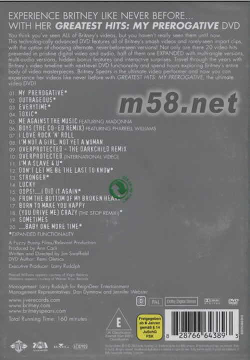 GREATEST HITS:MY PREROGATIVE DVD專輯背面圖片