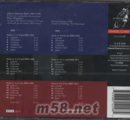 JOHANN SEBASTIAN BACH(巴赫 6首無伴奏大提琴奏鳴曲)專輯背面圖片