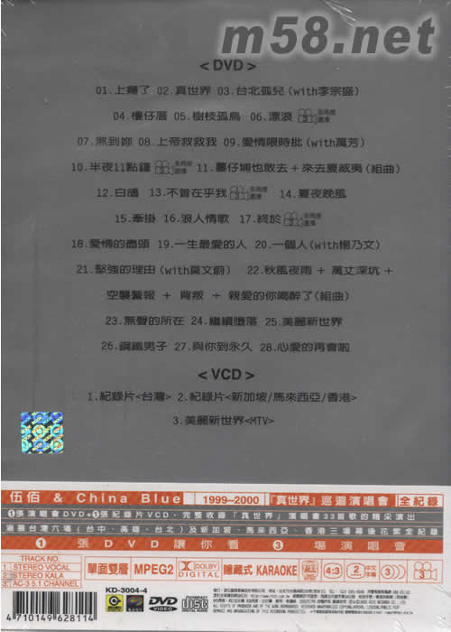 伍佰&CHINA BLUE1999-2000真世界演唱會全紀錄DVD專輯背面圖片
