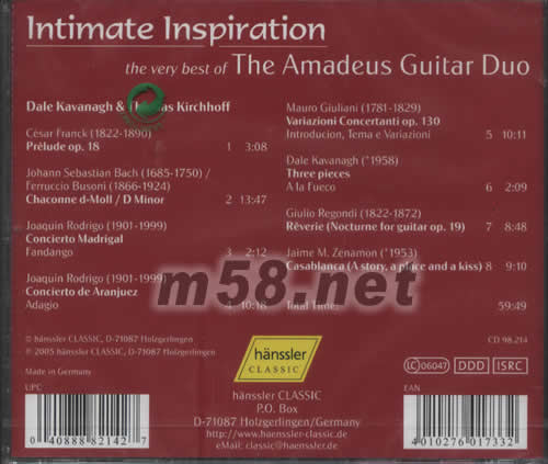 INTIMATE INSPIRATION阿瑪杜斯二重奏精選心靈物語專輯背面圖片