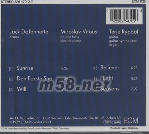 RYPDAL,VITOUS,DEJOHNETTE專輯背面圖片