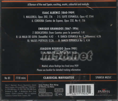 西班牙吉它獨奏會SPANISH GUITAR RECITAL專輯背面圖片