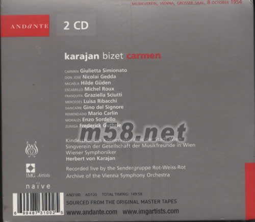 BIZET CARMEN比才卡門專輯背面圖片