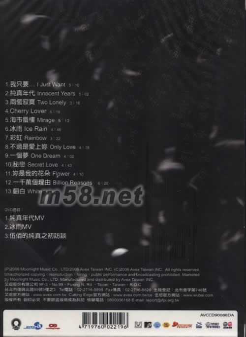 伍佰&CHINA BLUE純真年代專輯背面圖片