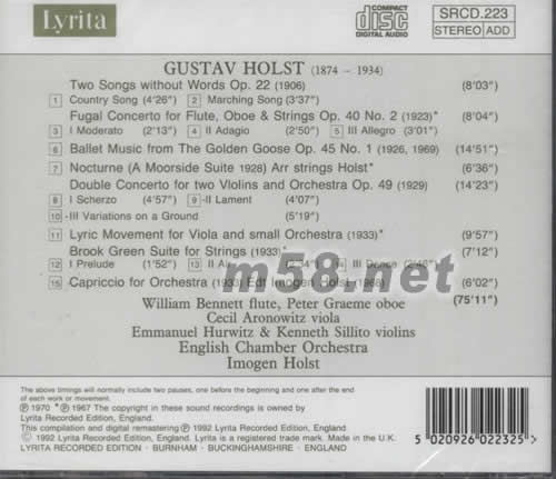 GUSTAV HOLST霍斯特專輯背面圖片
