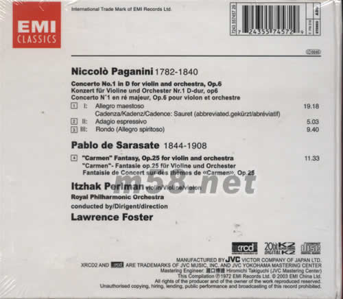 PAGANINI小提琴協奏曲 卡門 XRCD專輯背面圖片