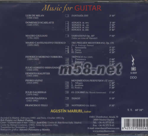 古典結(jié)他寶鑒(MUSIC FOR GUITAR)專輯背面圖片