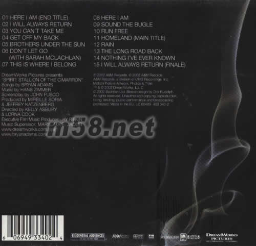 Spirit- Stallion of the Cimarron專輯背面圖片