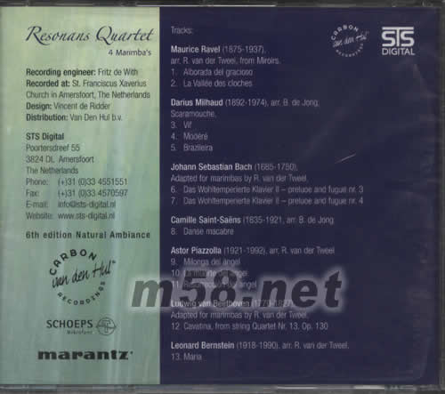 木琴四重奏RESONANS QUARTET 4 MARIMBA‘S專輯背面圖片