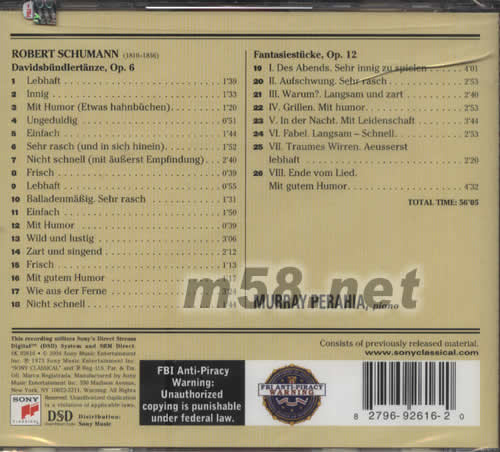 舒曼PERAHIA SCHUMANN專輯背面圖片
