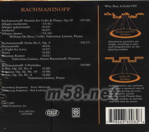 RACHMANINOFF 拉赫瑪尼諾夫大提琴與鋼琴24k金版專(zhuān)輯背面圖片