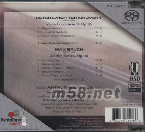 TCHAIKOVSKY老柴 小提琴協奏曲 BRUCH蘇格蘭協奏曲SACD專輯背面圖片