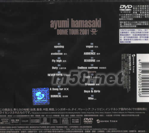 2001巨蛋巡回演唱會(海外版)專輯背面圖片