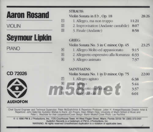 ROSAND小提琴與鋼琴專輯背面圖片