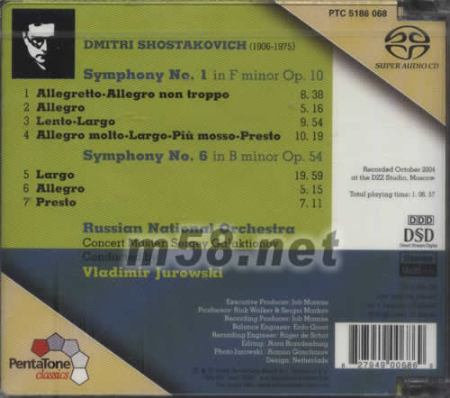 SHOSTAKOVICH-SYMPHONIES NOS 1&6 SACD專輯背面圖片