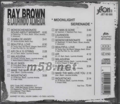 RAY BROWN&LAURINDO ALMEIDA 月光小夜曲MOONLIGHT SERENADE專輯背面圖片