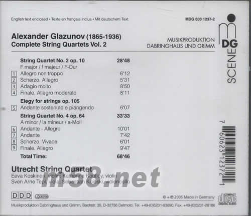 GLAZUN9OV: STRING QUARTETS VOL 2專輯背面圖片