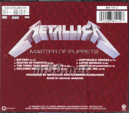 MASTER OF PUPPETS專輯背面圖片