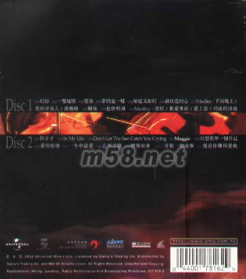 港樂·Alan Live 2002卡拉OK VCD專輯背面圖片