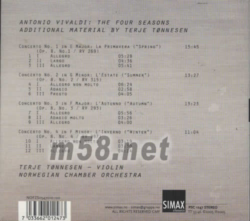 四季鮮明VIVALDI 4 SEASONS 劉漢盛推介專(zhuān)輯背面圖片