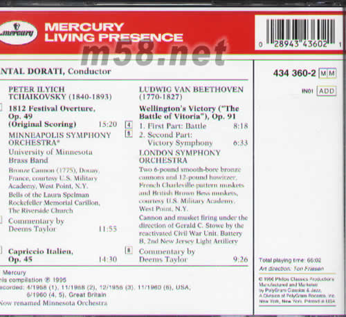 柴可夫斯基 1812 Tchaikovsky: 1812 Festival Overtur專輯背面圖片