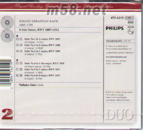 BACH 6 SOLO SUITES巴赫6首無伴奏大提琴組曲專輯背面圖片