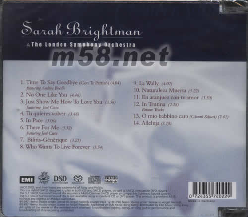 TIME TO SAY GOODBYE SACD專輯背面圖片