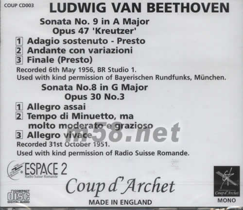 美女小提琴:貝多芬 JEAN ANTONIETTI BEETHOVEN SONATAS FOR VIO LIN AND PIANO專輯背面圖片