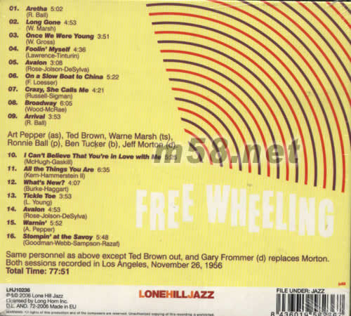 ART PEPPER&TED BROWN THE COMPLETE FREE WHEELING SESSIONS專輯背面圖片