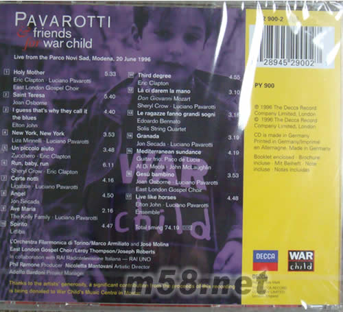 PAVAROTTI & FRIENDS FOR WAR CHILD 帕瓦羅蒂與他的朋友們:為戰(zhàn)火下的兒童而唱專輯背面圖片
