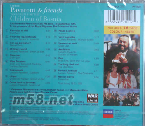 PAVAROTTI & FRIENDS FOR THE CHILDREN OF BOSNIA 帕瓦羅蒂與他的朋友們:為波士尼亞戰區兒童而唱專輯背面圖片