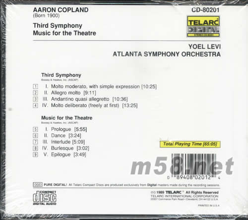 Copland: Third Symphony & Music for Theatre (柯普蘭 第三號交響曲)專輯背面圖片