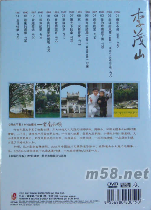 歌壇20年 DVD專輯背面圖片