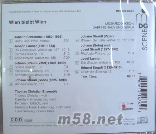 WIEN BLEIBT WIEN永遠(yuǎn)的維也納圓舞曲波爾卡專輯背面圖片